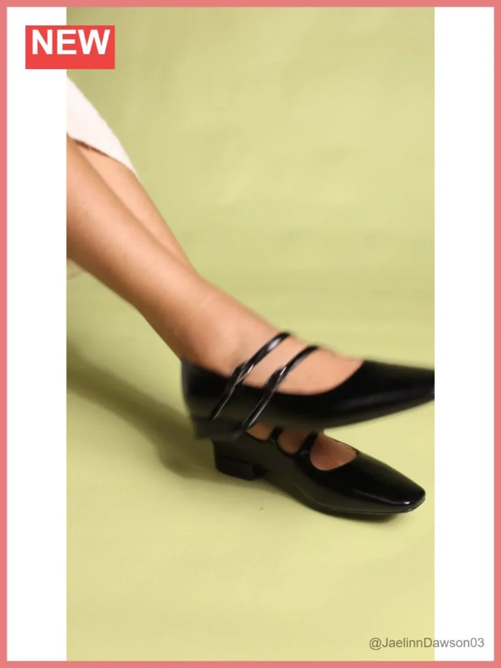 Women's Square Toe Mary Jane Flats with Low Block Heel - Lambskin Leather